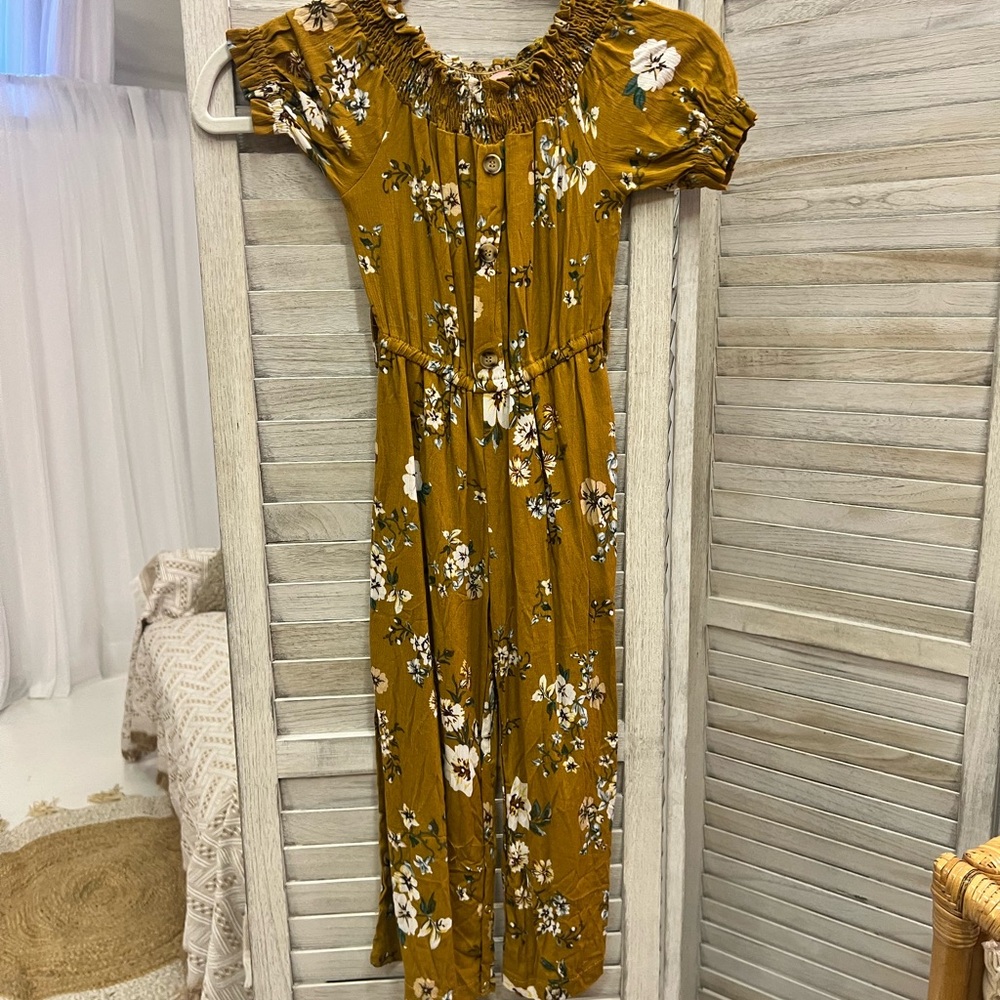Floral Mustard Kids Jumpsuit
